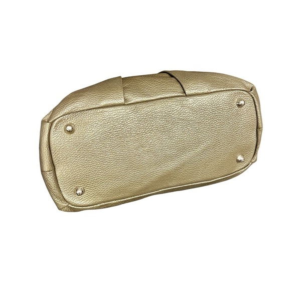 PULICATI Italian Leather Hand Bag Crossbody Champagne Gold & Black NWT - Picture 9 of 12